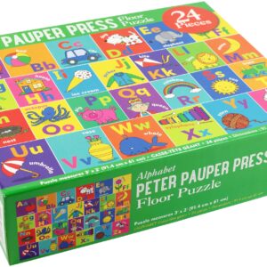 PETER PAUPER PRESS The Alphabet Jumbo Floor Puzzle - Fun and educational puzzle with upper and lowercase letters, first words and pictures. (24 Pieces) (36 inches wide x 24 inches high)