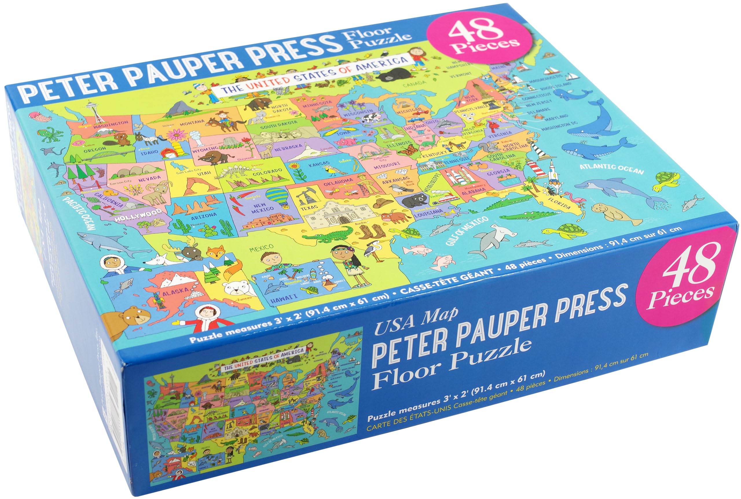 PETER PAUPER PRESS USA Map Jumbo Floor Puzzle - Fun and Educational! Learn Geography, State capitols, and Historic Landmarks. (48 Pieces) (36 inches Wide x 24 inches high)