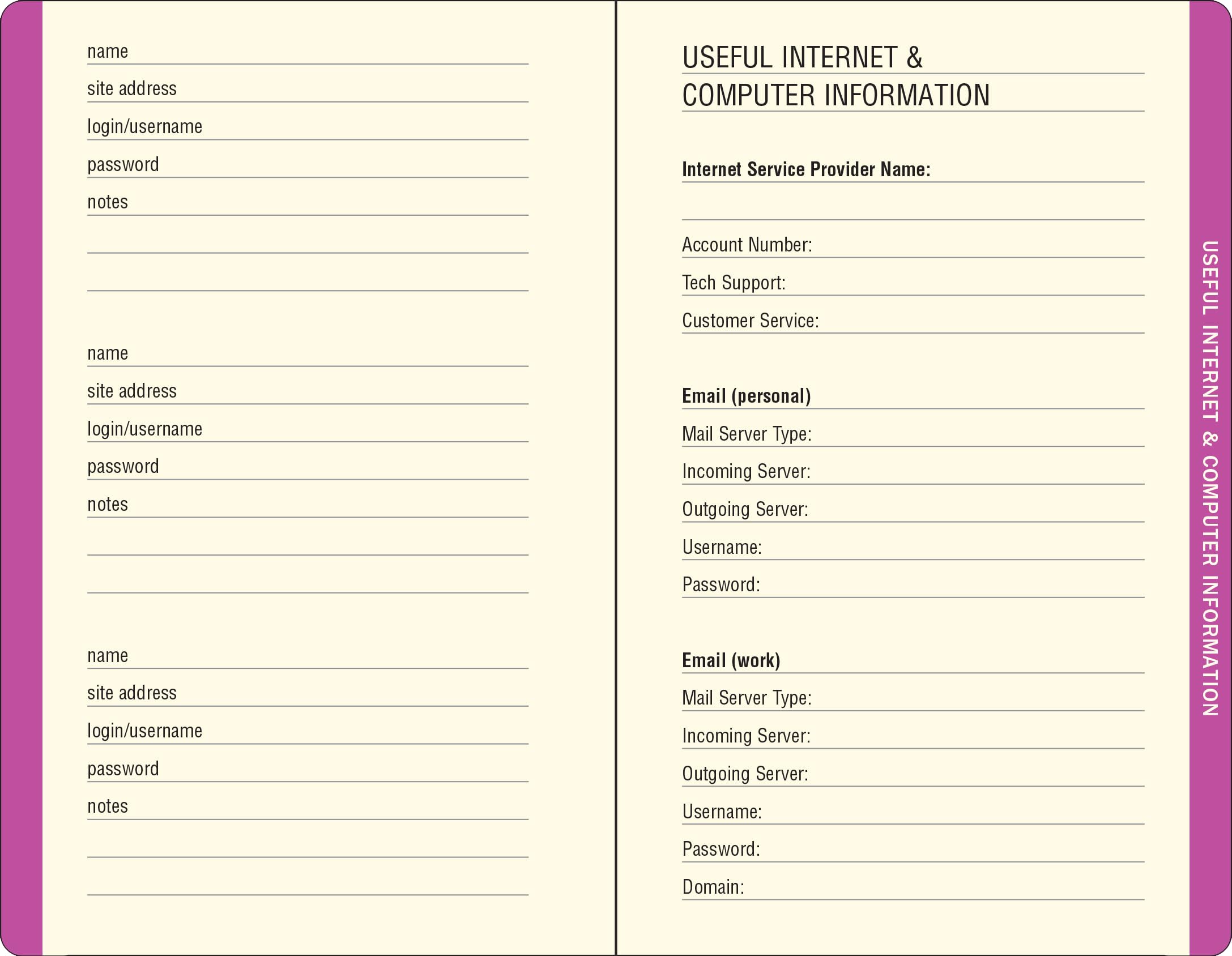 Galaxy Internet Address & Password Logbook (Cover band is removable for security)