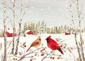 cardinals in winter deluxe boxed holiday cards (20 cards, 21 self-sealing envelopes)