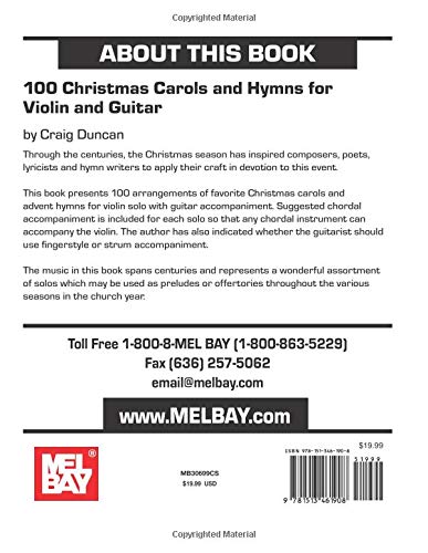 100 Christmas Carols and Hymns for Violin and Guitar: with Suggested Chordal Accompaniment