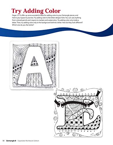 Zentangle 8, Expanded Workbook Edition: Monograms, Alphabets, and 40 All-New Tangles (Design Originals) How to Embellish Letters, Monograms, Cards, Stationery, Gifts, and More with Beautiful Designs