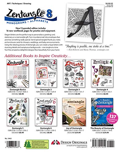 Zentangle 8, Expanded Workbook Edition: Monograms, Alphabets, and 40 All-New Tangles (Design Originals) How to Embellish Letters, Monograms, Cards, Stationery, Gifts, and More with Beautiful Designs