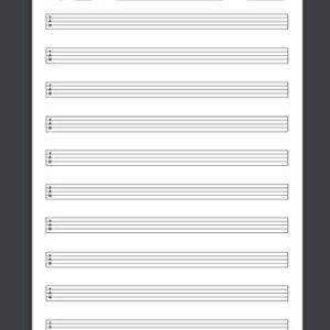 Bass Guitar Tabs: Blank manuscript music pages with Tab lines for 5 string bass