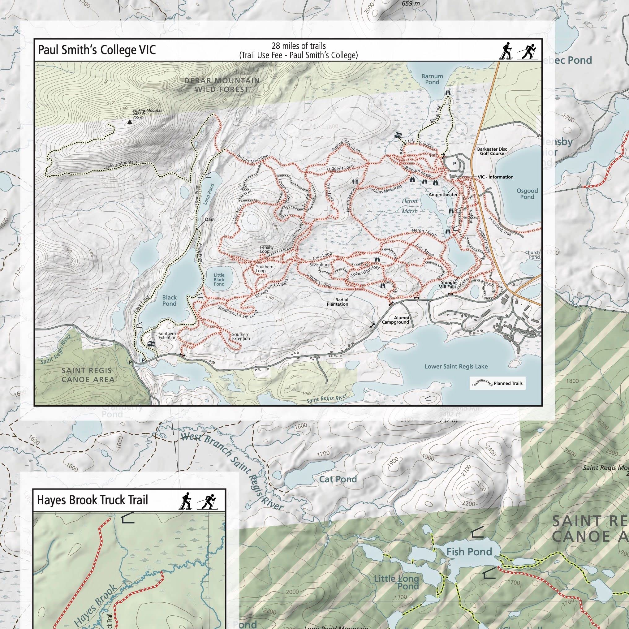 Lake Placid & Saranac Lake Winter Trails Map | Adirondacks High Peaks Hiking Map | Jackrabbit Ski Trail, Paul Smith’s College VIC, Cascade X-C Ski Center | Durable, Waterproof & Tear Resistant