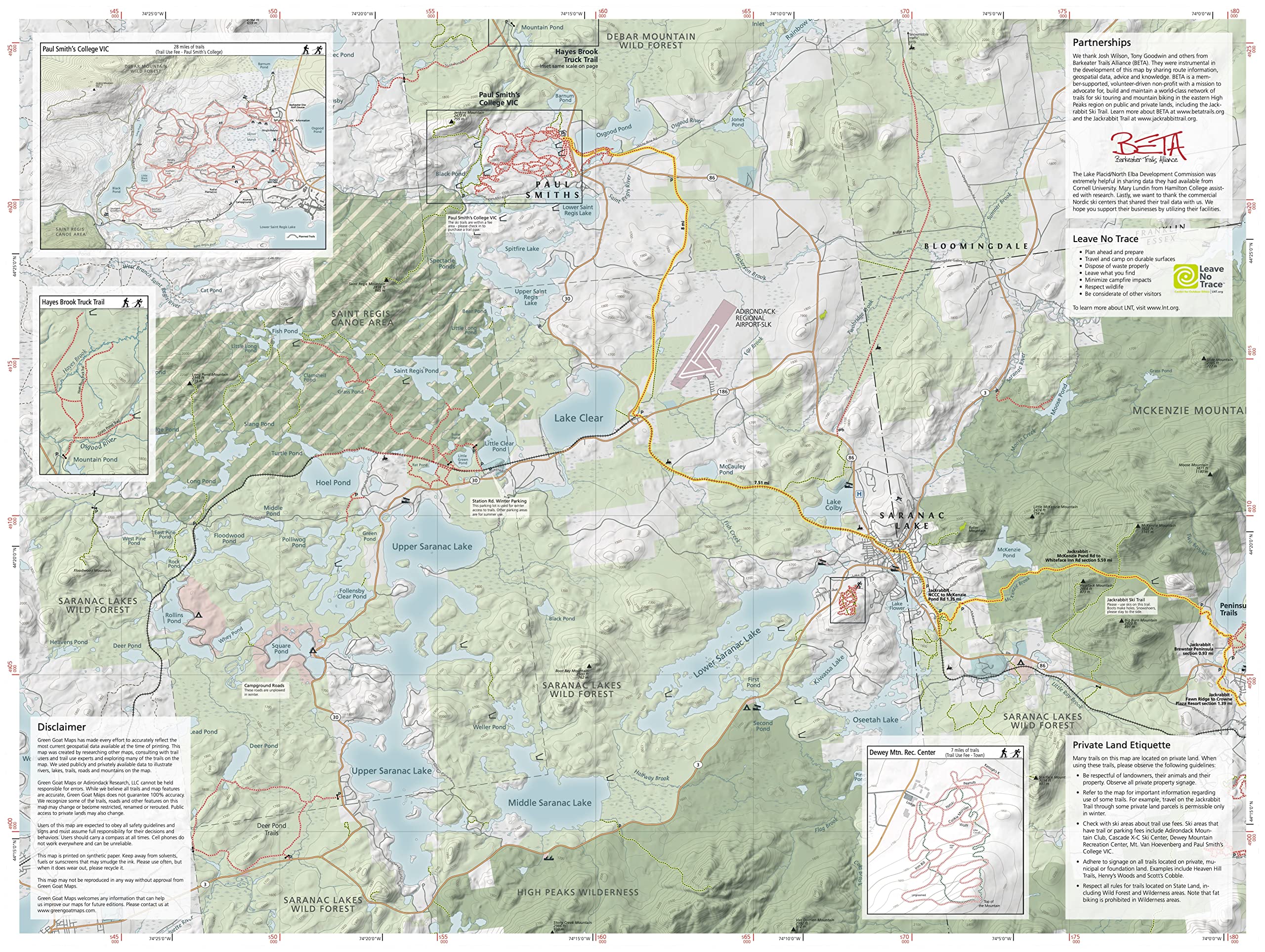 Lake Placid & Saranac Lake Winter Trails Map | Adirondacks High Peaks Hiking Map | Jackrabbit Ski Trail, Paul Smith’s College VIC, Cascade X-C Ski Center | Durable, Waterproof & Tear Resistant