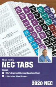 2020 mike holt's nec tabs (color coded) with 2 ohm's law stickers and electrical equations poster - 2020 edition