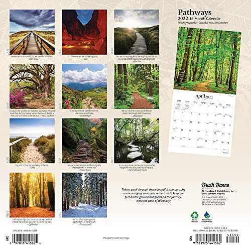 Pathways 2022 12 x 12 Inch Monthly Square Wall Calendar by Brush Dance, Photography Journey Scenic Nature