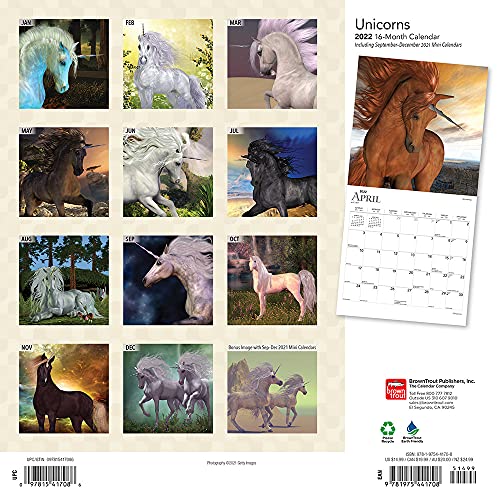 Unicorns 2022 12 x 12 Inch Monthly Square Wall Calendar with Foil Stamped Cover, Ancient Legends Myths Equestrian