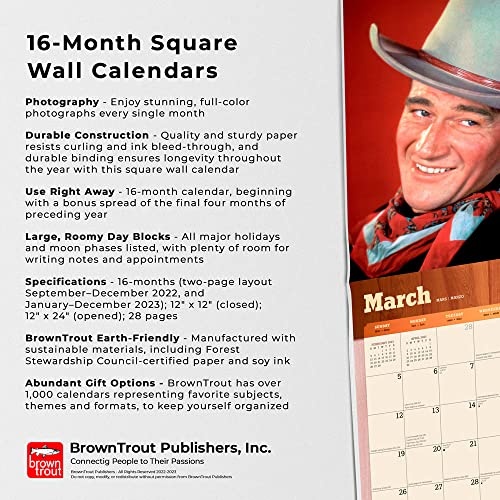 John Wayne OFFICIAL | 2023 12 x 24 Inch Monthly Square Wall Calendar | Foil Stamped Cover | BrownTrout | USA American Actor Celebrity Duke