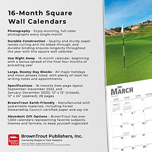 Golf Courses | 2023 12 x 24 Inch Monthly Square Wall Calendar | BrownTrout | Golfing Sport