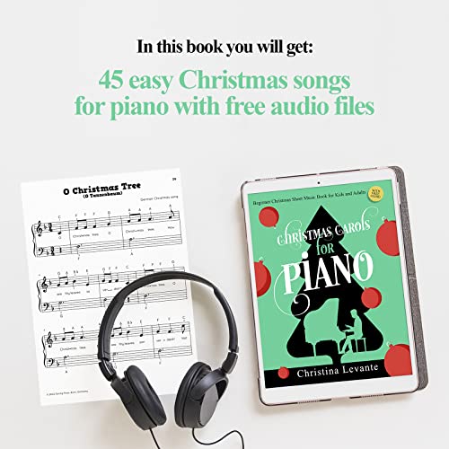 Christmas Carols for Piano. Beginner Christmas Sheet Music Book for Kids and Adults (+Free Audio)