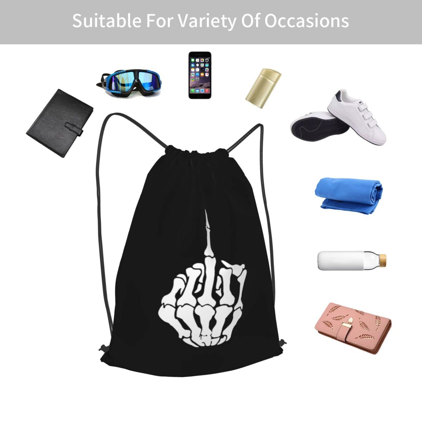 Gocerktr Finger Skull Drawstring Backpack for Women Men Waterproof String Bag Lightweight Gym Sackpack Beach Hiking Yoga Travel