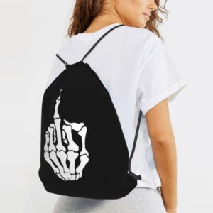 Gocerktr Finger Skull Drawstring Backpack for Women Men Waterproof String Bag Lightweight Gym Sackpack Beach Hiking Yoga Travel