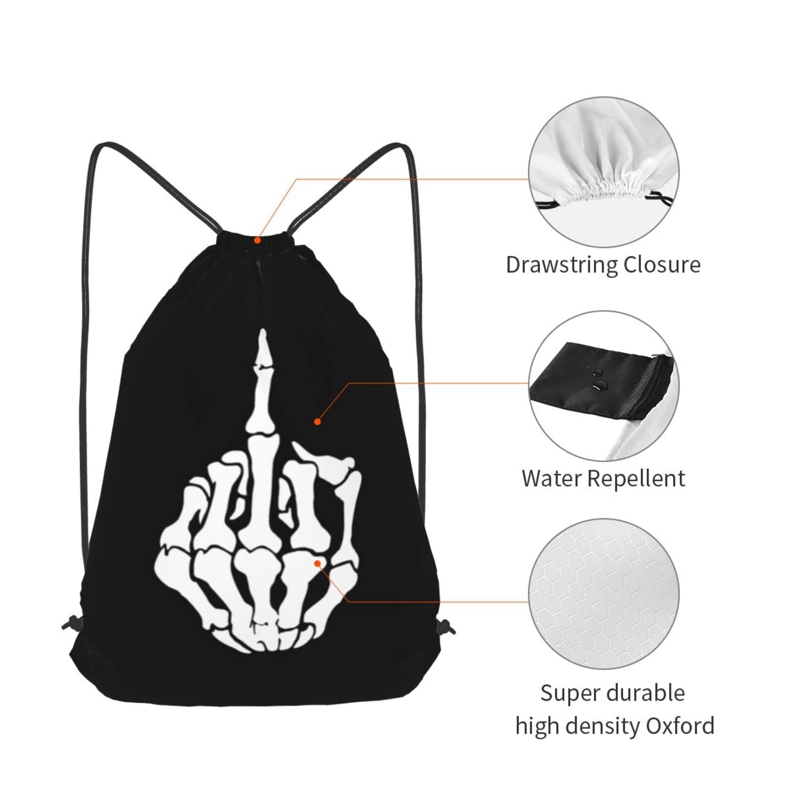 Gocerktr Finger Skull Drawstring Backpack for Women Men Waterproof String Bag Lightweight Gym Sackpack Beach Hiking Yoga Travel