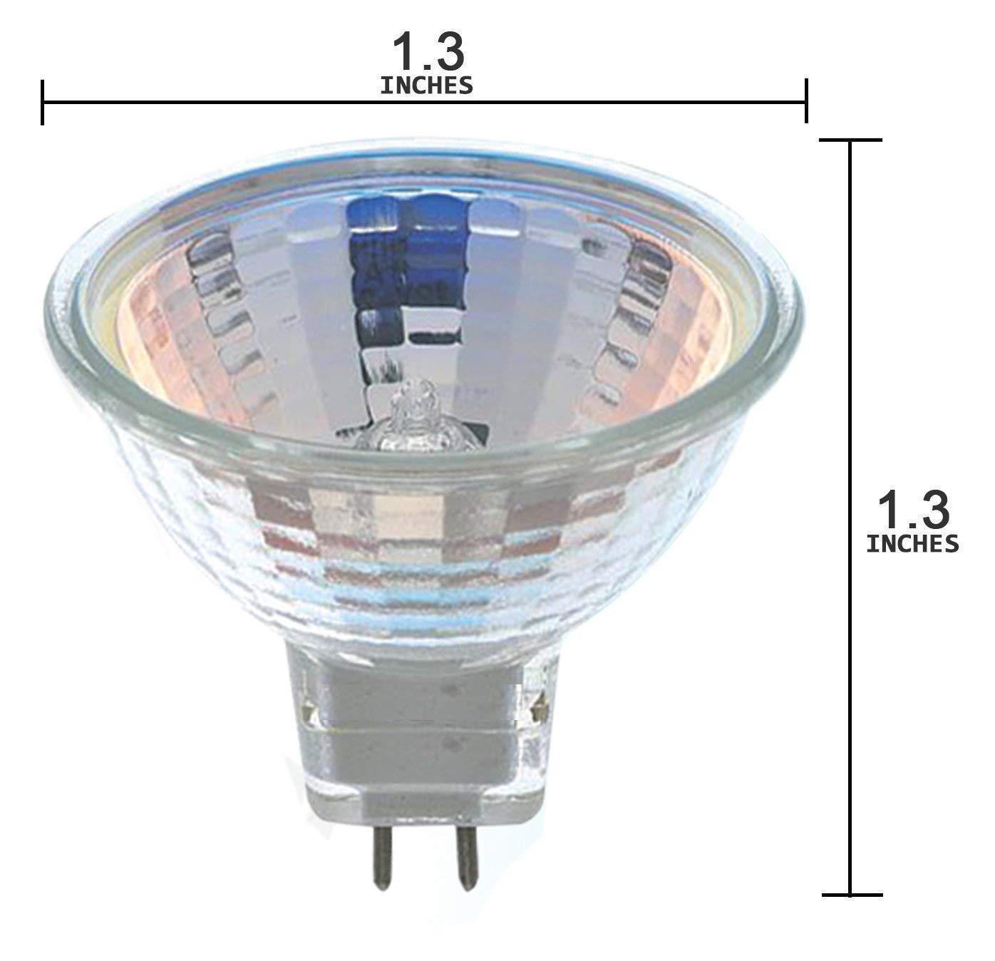 CBconcept - 10 Bulbs - 12 Volt, 20 Watts, MR11, UV Glass Face, G4 Bi-Pin Base FTD Flood Halogen Light Bulb, for Chandelier, Track Light,Fiber Optic Light, RV, Landscape Lighting - Designed in CA