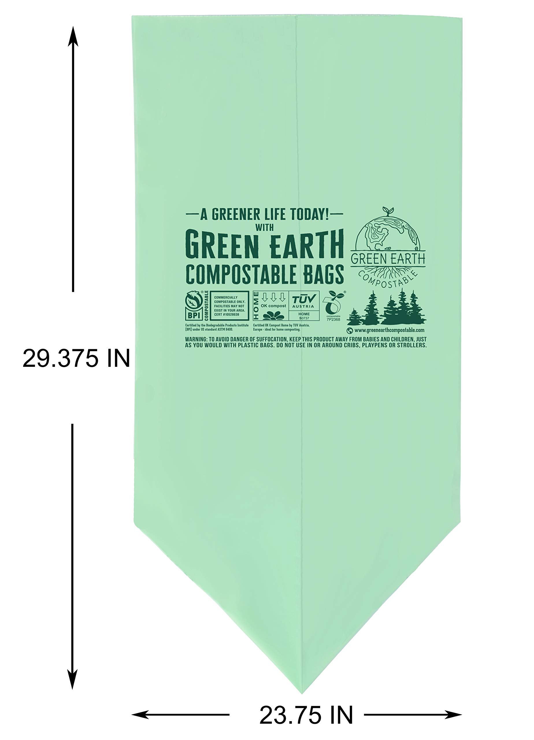 Green Earth Compostable Tall Kitchen Food Scrap Waste Bags, 13 Gallon, 49 Liter, 50-Count, Superior Strength 0.9 Mil Thickness, ASTM D6400, US BPI & Europe OK Compost Home Certified, USA