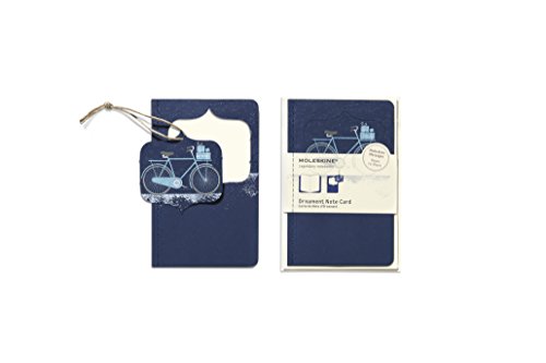 Moleskine Journey Ornament Note Card with Envelope, (3.5" x 5.5") Plain/Blank, Indigo Blue/Snowy Bicycle