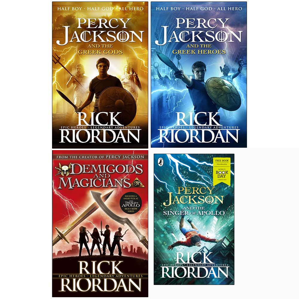 Rick Riordan Collection 4 Books Set (Percy Jackson and the Greek Gods, Percy Jackson and the Greek Heroes, Demigods & Magicians, Percy Jackson and the Singer of Apollo)