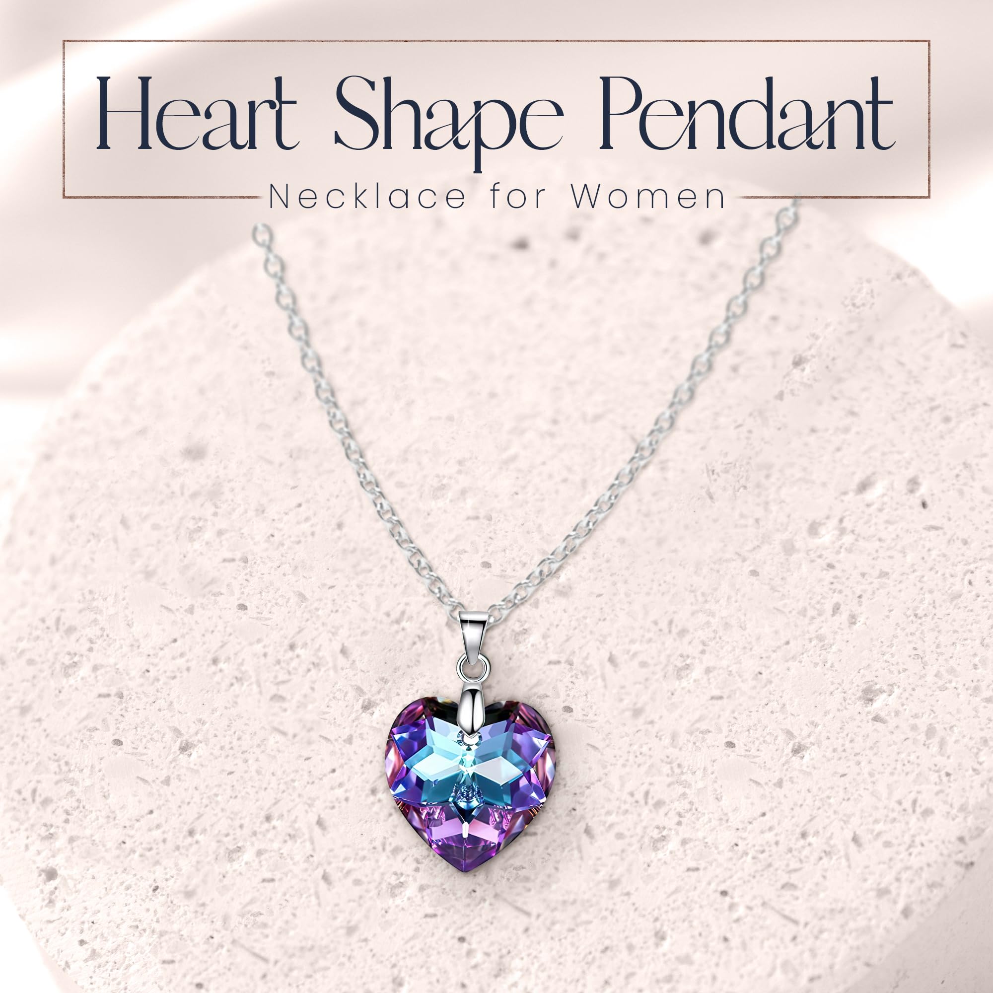 Crystalline Azuria Pendant Necklace Purple Heart With Crystals Sterling Silver Women's Jewelry 18 inches for Women