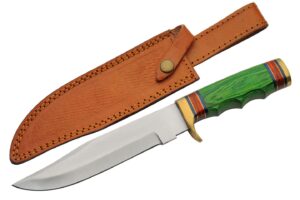 grassland wood handle 12.75″ stainless steel hunting knife | red & blue wood spacers