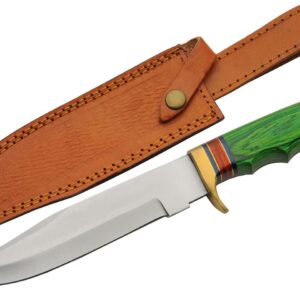 Grassland Wood Handle 12.75″ Stainless Steel Hunting Knife | Red & Blue Wood Spacers