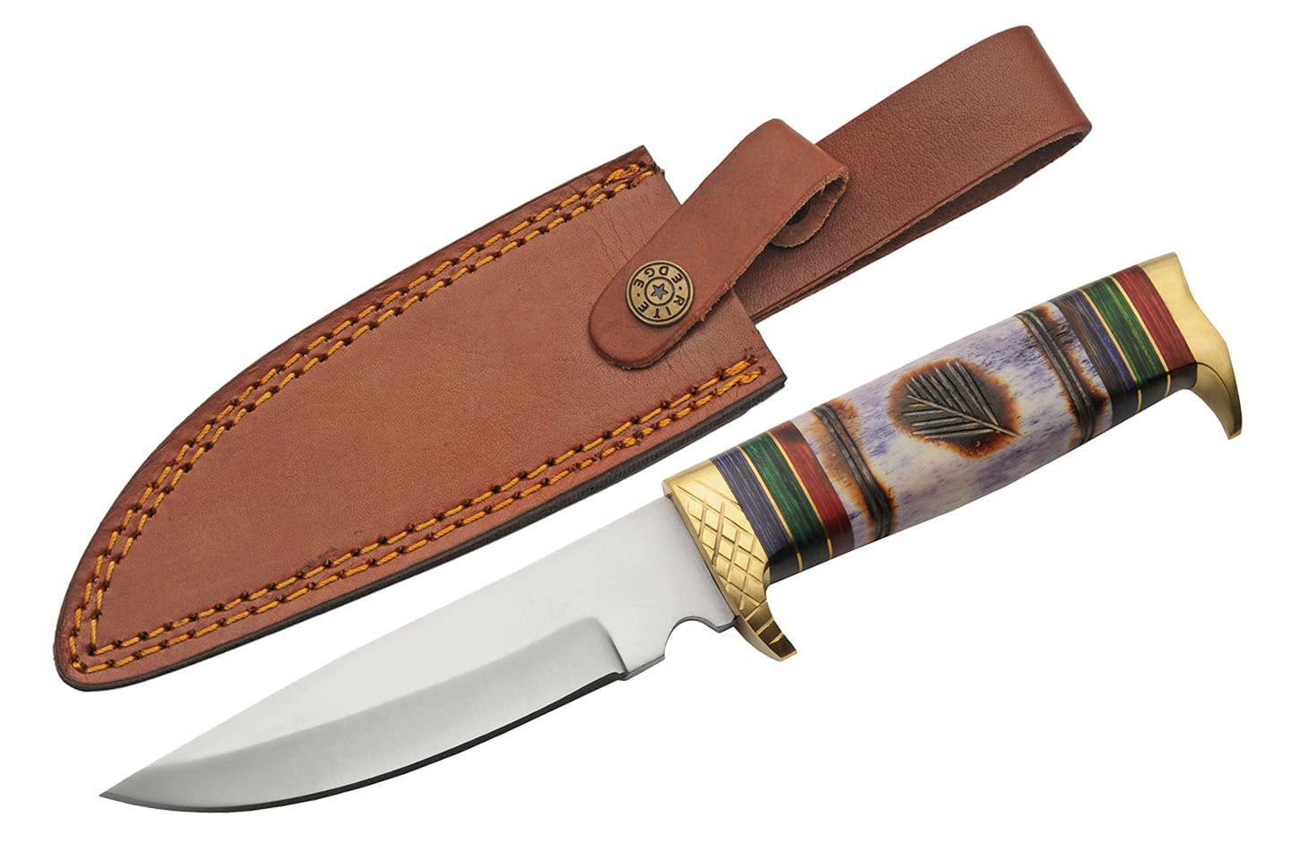 Wind Painter Stained Bone 10.5″ Stainless Steel Hunting Knife | Wood & Brass Spacers