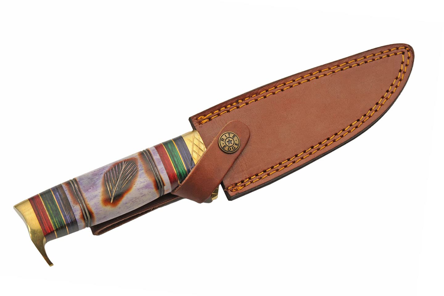 Wind Painter Stained Bone 10.5″ Stainless Steel Hunting Knife | Wood & Brass Spacers