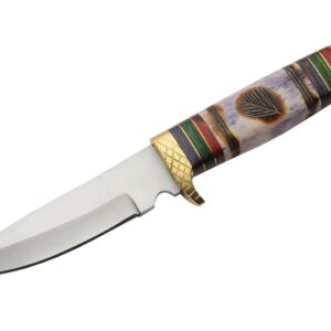 Wind Painter Stained Bone 10.5″ Stainless Steel Hunting Knife | Wood & Brass Spacers