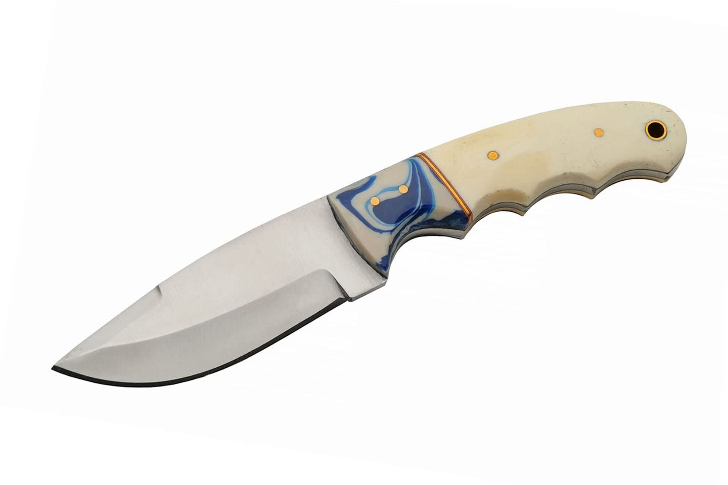 Seaside Bone Handle 8″ Stainless Steel Hunting Knife | Blue/White Resin Spacer