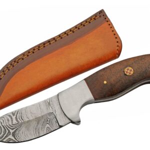 Mosaic Damascus Steel Blade | Wooden Handle 7.5" Hunting Knife