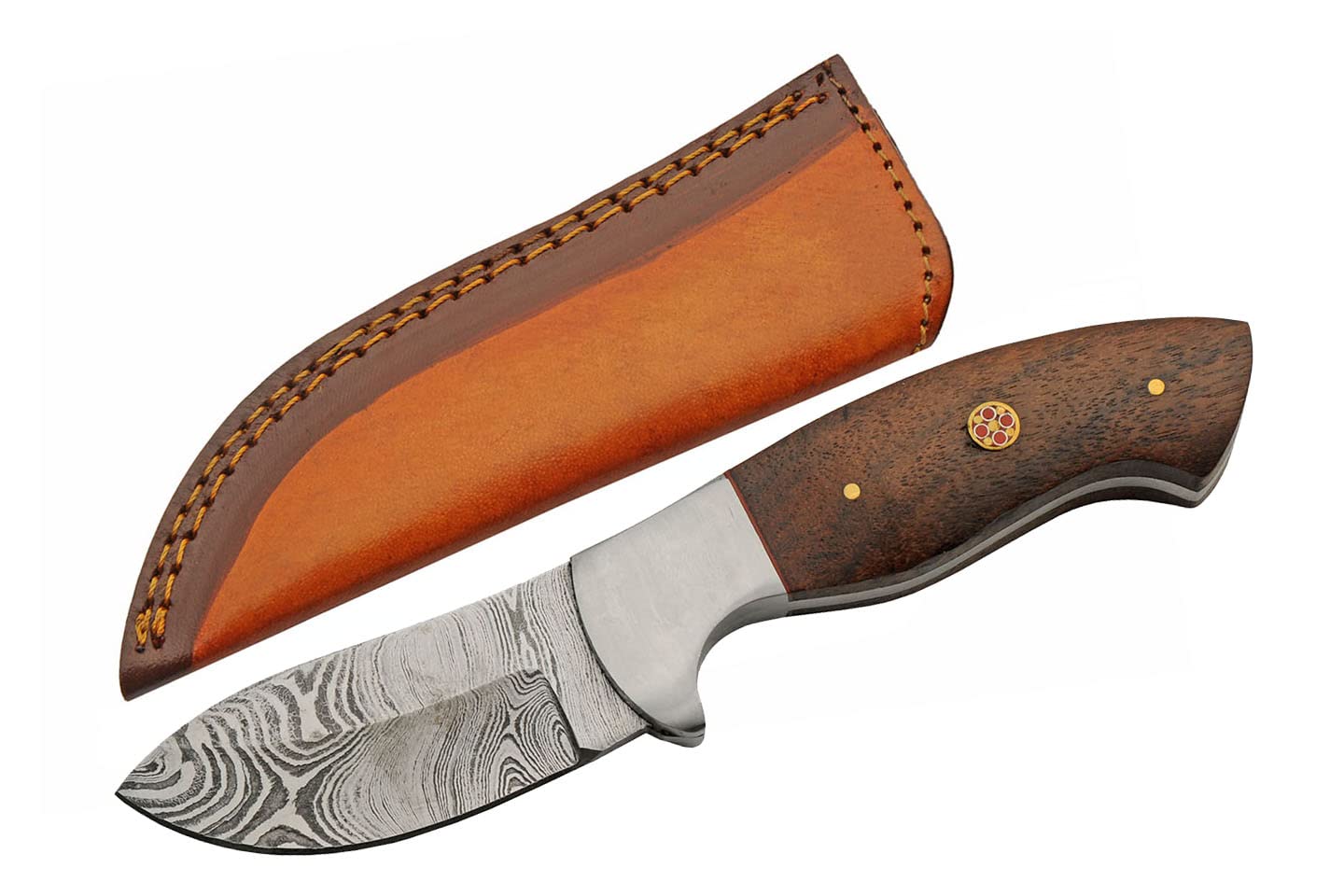 Mosaic Damascus Steel Blade | Wooden Handle 7.5" Hunting Knife