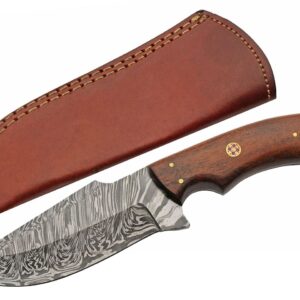 Damascus Steel Drop Point | Wood Handle 9.5" Hunting Knife