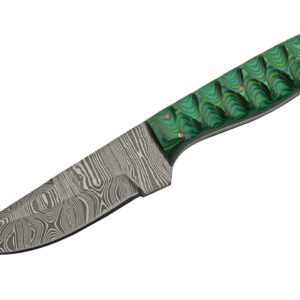 Green Exotic Damascus Steel | Wood Handle 8 inch Hunting Knife