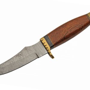 Brass Eagle Head Damascus Steel Blade Wood Handle 11 inch Hunting Knife