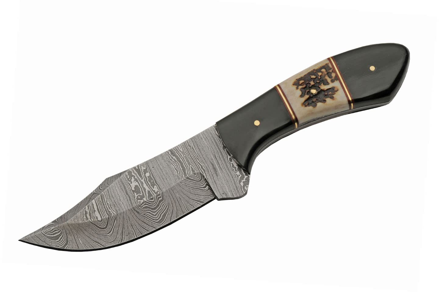 Buffalo Upsweep Damascus Steel Blade Horn/Stag 8.25 inch Hunting Knife