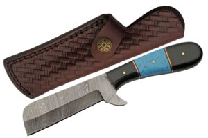 razor damascus steel blade turquoise/horn handle 8 inch hunting knife