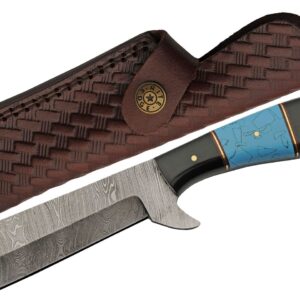 Razor Damascus Steel Blade Turquoise/Horn Handle 8 inch Hunting Knife