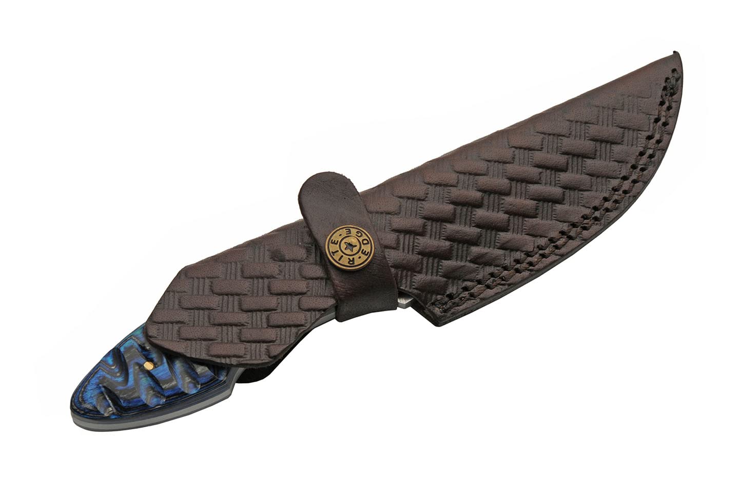 Ocean Ripple Damascus Steel Blade | Grooved Wood 8 inch Hunting Knife