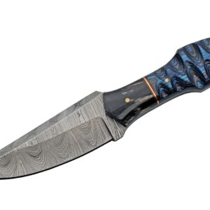 Ocean Ripple Damascus Steel Blade | Grooved Wood 8 inch Hunting Knife