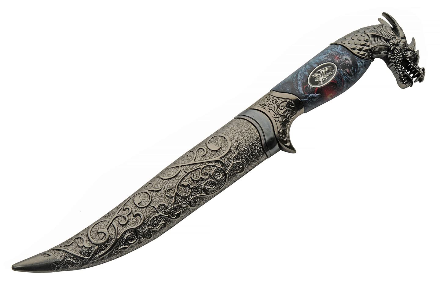 11" Roaring Dragon Stainless Steel Blade Metal Decorative Handle Edc Fantasy Hunting Knife