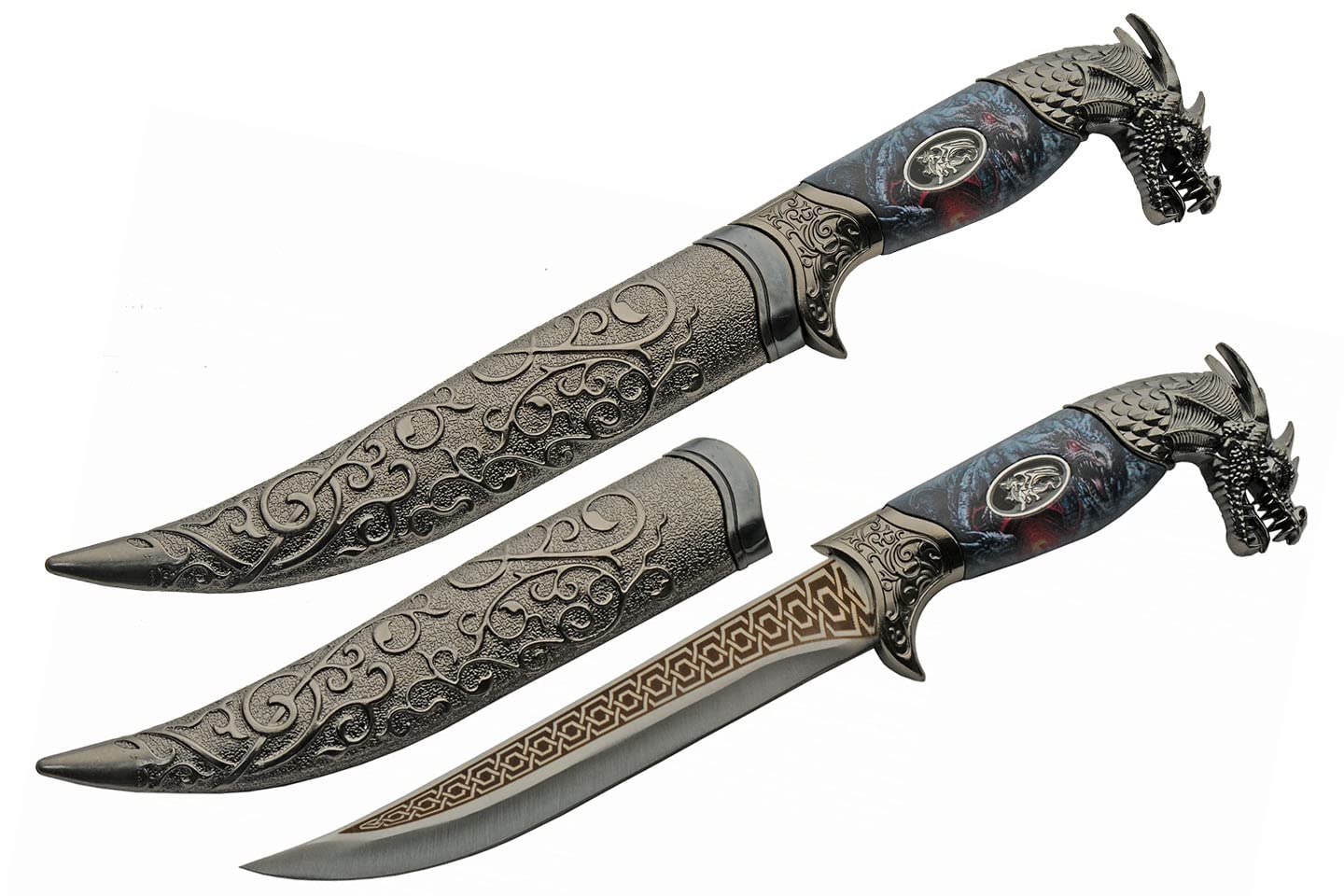 11" Roaring Dragon Stainless Steel Blade Metal Decorative Handle Edc Fantasy Hunting Knife