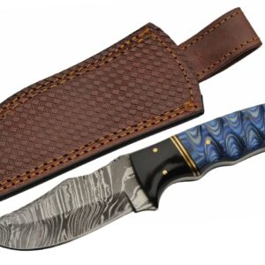 Blue Lake Ripple Damascus Steel Blade | Wood Handle 8 inch EDC Hunting Knife