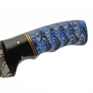 Blue Lake Ripple Damascus Steel Blade | Wood Handle 8 inch EDC Hunting Knife