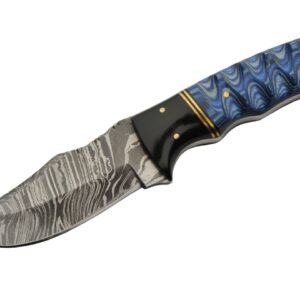 Blue Lake Ripple Damascus Steel Blade | Wood Handle 8 inch EDC Hunting Knife