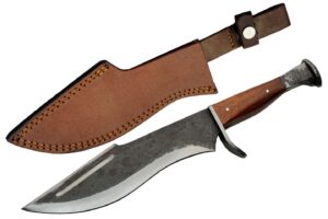 forged leaf carbon steel blade wooden handle 13.75 inch edc hunting knife