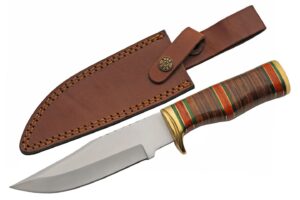 winter cabin stainless steel blade leather stacked handle 11 inch hunting knife