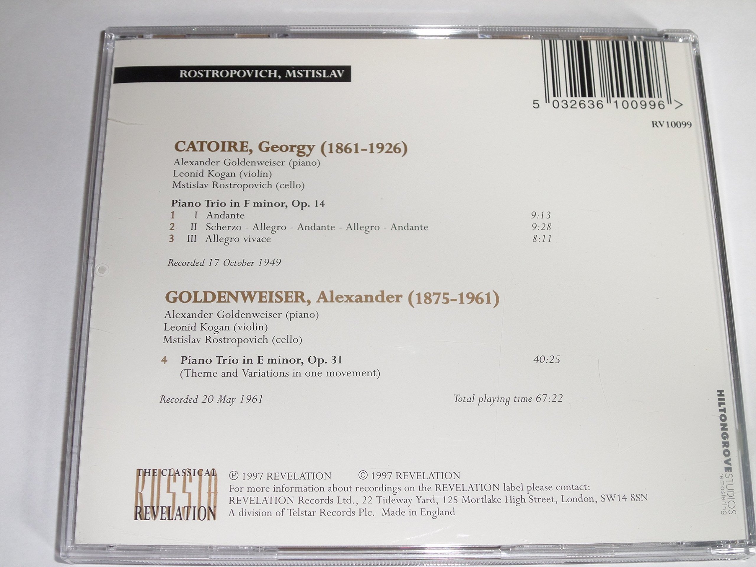 Catoire: Piano Trio in F Minor Op. 14 / Goldenweiser: Piano Trio in Em Op. 31