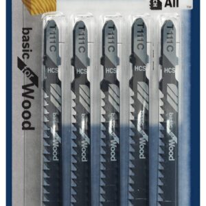 BOSCH T111C 4-Inch 8-Tooth Jig Saw Blade, 5-Pack Fast Cuts for Wood ,Silver