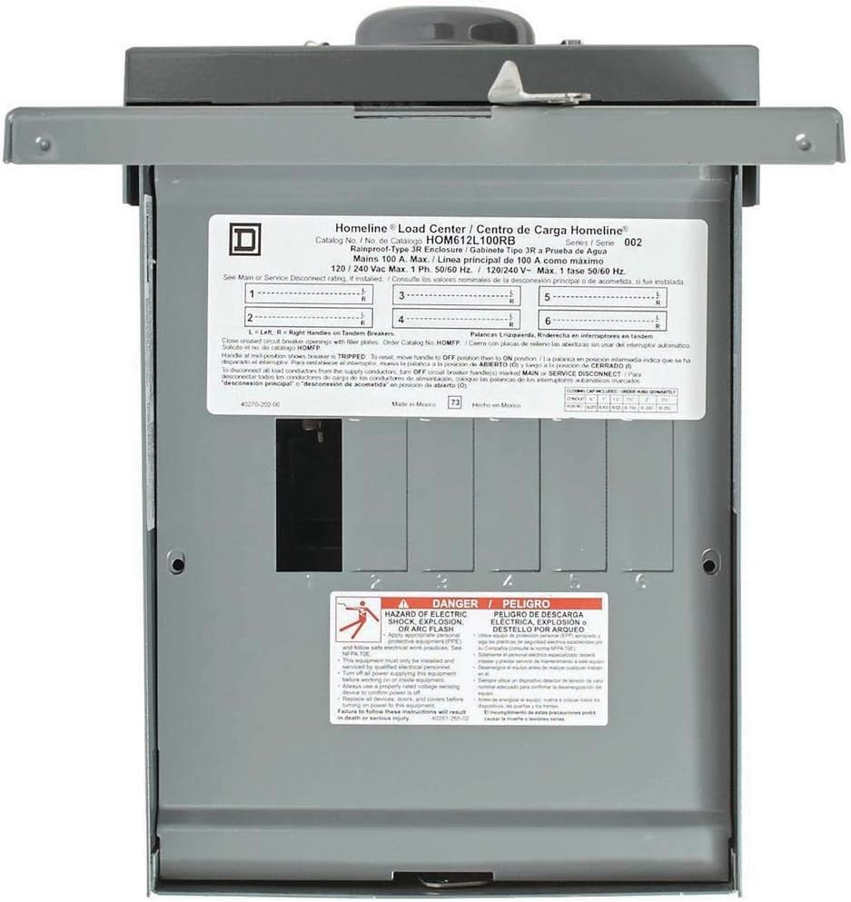 Square D - HOM612L100RBCP Homeline 100 Amp 6-Space 12-Circuit Outdoor Main Lugs Load Center